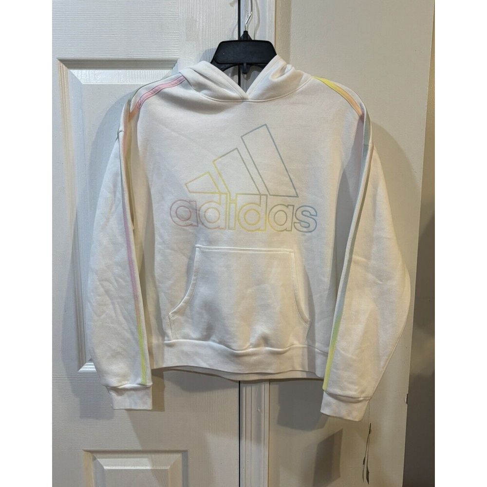 Adidas‎ Girls Sz XL 16 Hooded Sweat Shirt White NWT